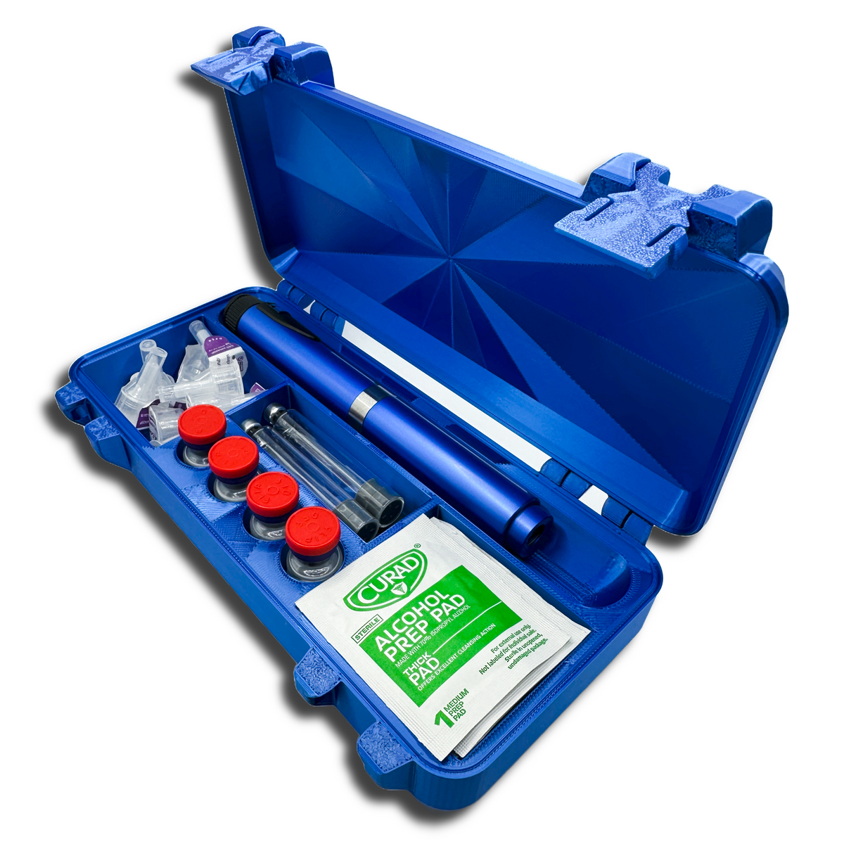 Pen case displayed with an injection pen inside to demonstrate fit. Designed for daily users of GLP-1, insulin, or peptide pens needing secure storage.