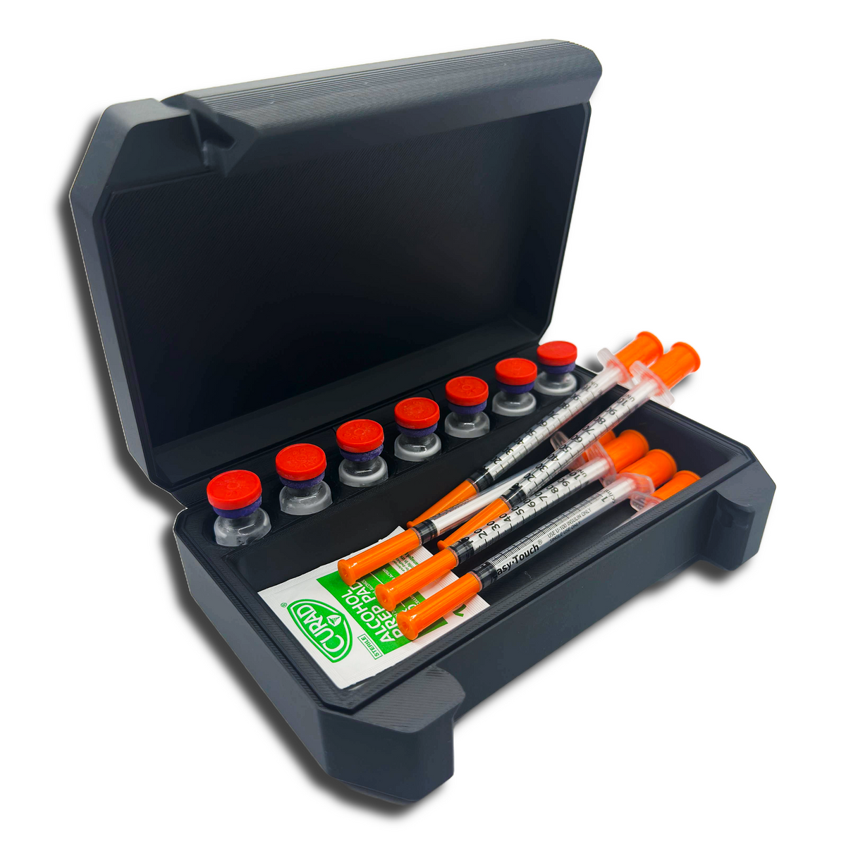 Seven-slot 3ml vial storage case for peptide, GLP-1, and insulin supplies