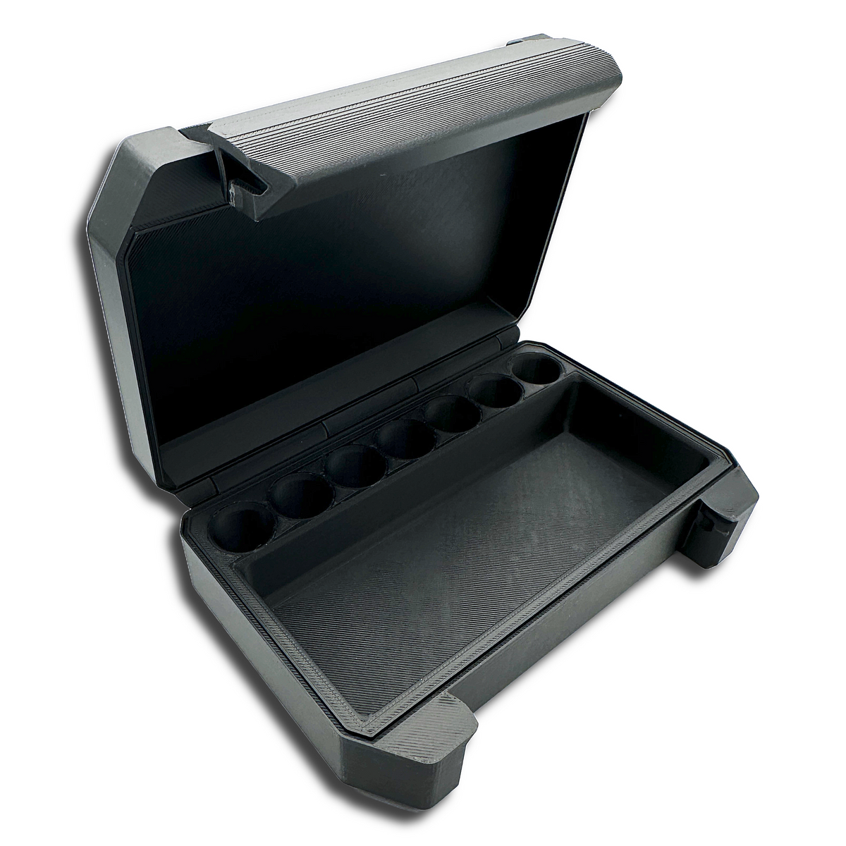 Snap-lock 3ml vial storage case with seven precision-fit vial slots