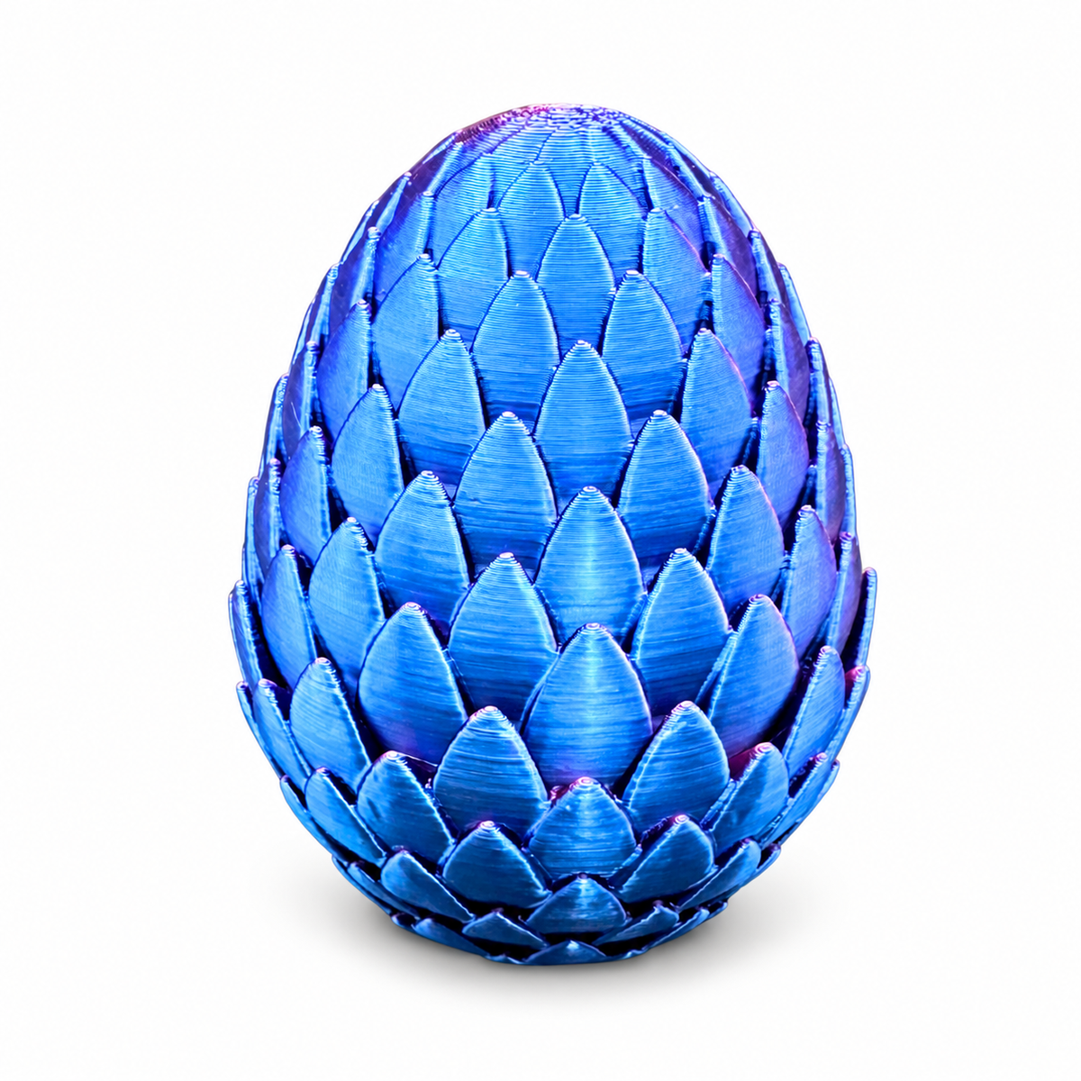 Closed blue dragon egg vial storage case shown upright, highlighting the complete egg-shaped shell.