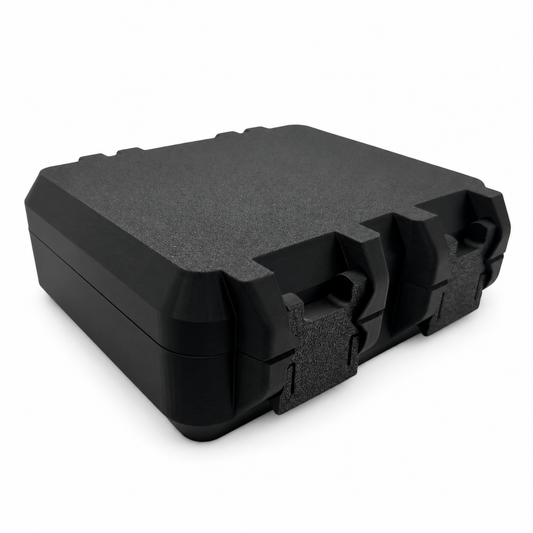 Closed black TRT supply storage case with dual latches on a white background.