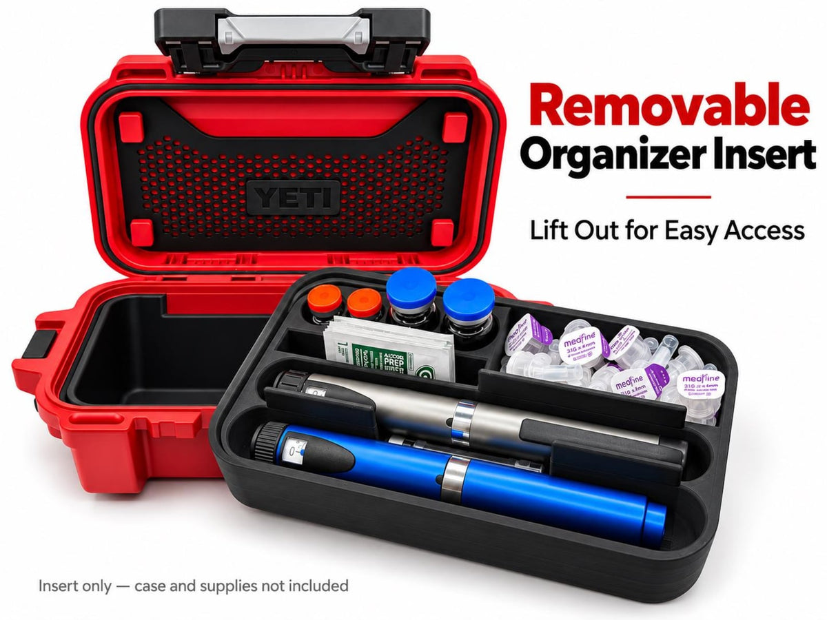Loaded black organizer lifted from a red YETI GoBox 1 to demonstrate removable storage. Case and supplies excluded.